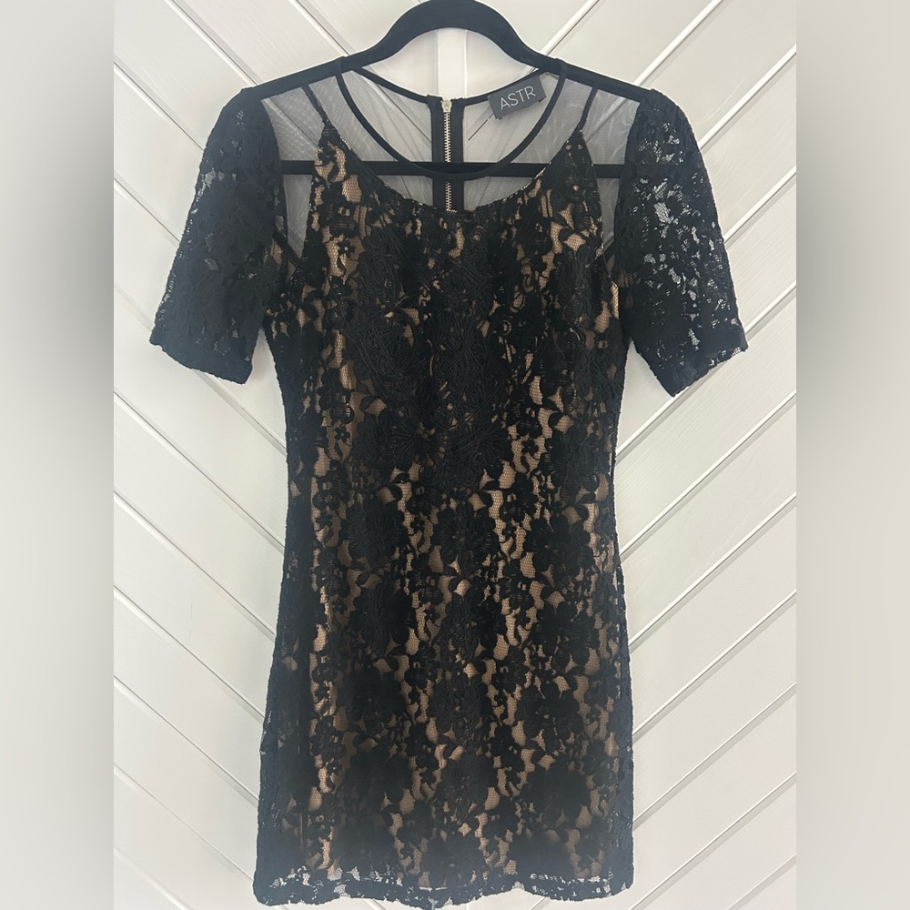 Black Lace Dress with Nude Lining